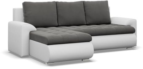Mebligo - Ecksofa mit Schlaffunktion und 2 Bettkasten Dunkelgrau + Grau 230x89x159 (BxHxT) FORESTA - Links Eckcouch, Sofas & Couches, Couch L Form, Cauchsofa, Sofa Wohnzimmer