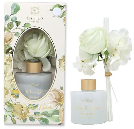 Baltus Reed Diffuser Faux Flower 100ml Luxury Aroma White Tea & Neroli Scents