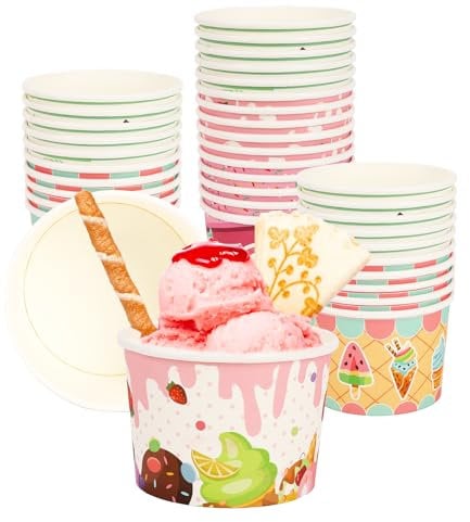 Embhlitfe 24 Pcs Paper Ice Cream Cups,240 ML Hawaiian Party Paper Ice Cream Bowls Summer Dessert Bowls,Party Supplies Treat Cups for Sundae Hot and Cold Food Soup Frozen Yogurt Fruits (Pink)