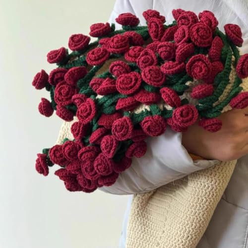 Häkelblumenstrauß, gehäkelte Blumen, Rosenstrauß, Decke, DIY-Rosendecke, Blumenstrauß, Überwurfdecke, Blumensträuße, Crocheat für Muttertag, Geburtstag, Heimdekoration