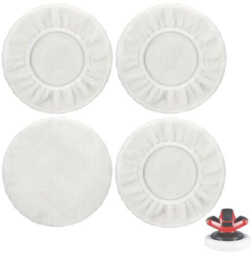 Poliermaschine, Polieraufsatz Akkuschrauber, 4 Stück Polierhauben 250mm Polierpads, Lammwolle Polierscheiben für 220mm-250mm Poliermaschinen, für Autolackpflege, Wachspolieren Poliermaschine