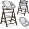 hauck Hochstuhl Alpha+ Newborn Set mit 2in1 Bouncer - Mitwachsender Holz Babyhochstuhl ab Geburt, inkl. Sitzauflage & Neugeborenenaufsatz - Charcoal