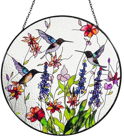 Vogel Acryl Fensterdekoration, Kolibri Buntglas Acryl Sonnenfänger Fensterschmuck Hängend mit Aufhängekette für Garten Fenster Tür Weihnachten Handgefertigter Sonnenfänger Dekor