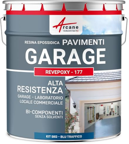 ARCANE INDUSTRIES Peinture epoxy Sol Garage, Atelier, Local, Commercial, Magasin : Revepoxy Garage - 5 kg (jusqu'à 16 m² en 2 Couches) Bleu signalisation - RAL 5017