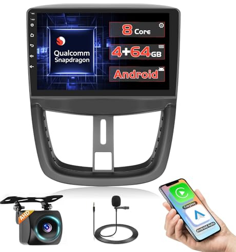 [Qualcomm] 8 Core 4+64GB Android 15 Autoradio per Peugeot 207 2005-2015 Wireless Carplay Android Auto, 9''Schermo Radio Modello Auto 3D/Raffreddamento/GPS/BT/WiFi/Telecamera Posteriore/DSP/FM/RDS/SWC