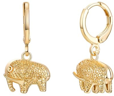 KnSam Pendientes de oro 750 de 18 quilates, diseño de elefante hueco, oro amarillo de 18 quilates, joyas de estilo Art Nouveau