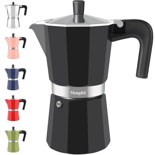 Mongdio Stovetop Espresso Maker Moka Pot, Stove Top Cuban Coffee Maker, Italian Greca Mocha Pot, 12 Espresso Cups, 20 oz - Black