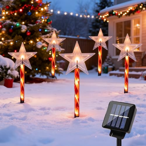 Quintrost Solar Weihnachtsbeleuchtung Stern für Außen, 5 Stück Weihnachten Sterne Gartenleuchten, IP65 Wasserdicht Solarleuchten, Weihnachtsdekoration für Garten Terrasse Gehweg Hof Rasen, Warmweiß