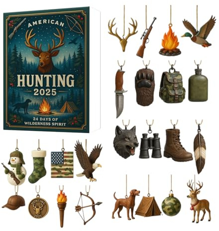 Jagd Adventskalender 2025, 2025 Adventskalender Für Jäger Mit 2d Acryl Jagdwerkzeug Ornamentes Weihnachten Countdown Kalender Für Regale Schreibtisch Baum Tür Fenster Büro Geschäfte Auto Schränke