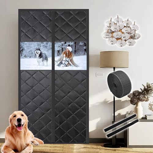 Wärmeschutzvorhang Magnetisch für Türen, Wasserdicht Kälteschutz Thermo Türvorhang, Isolierung Abdeckung für Winter Kellertür Terrassentür Balkontür Schlafzimmer(Schwarz,95 cm x 200 cm)