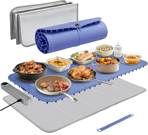 ROEDEER Tapete de silicona para calentar alimentos extra grande (15.6 x 35 pulgadas), estructura desmontable, tapete de calentamiento de alimentos para encimera, bandeja de calentamiento de 6 ajustes