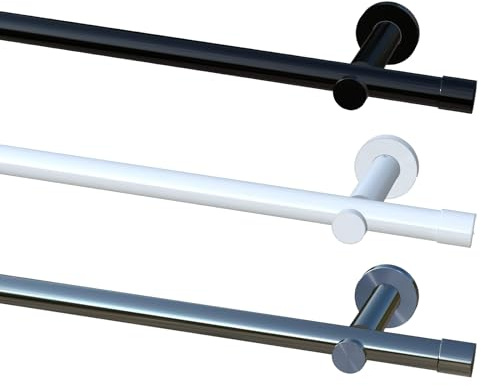 Garduna Gardinenstange, Ø 20mm, 1-Lauf, Metall, kürzbar, erhältlich in Schwarz-Glanz, Weiß-Glanz, Edelstahl-Optik (schwarz-glanz, 100)
