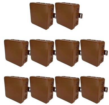 EDO Set 10x Aufputz-Abzweigdose IP54 Hermetisch 75x75x41 mm Braun, 12-Einführungen, Flexibel, Halogenfrei – Verteilerdose/Anschlussdose mit Ausgängen und Klickverschluss für Innen- und Außenbereich