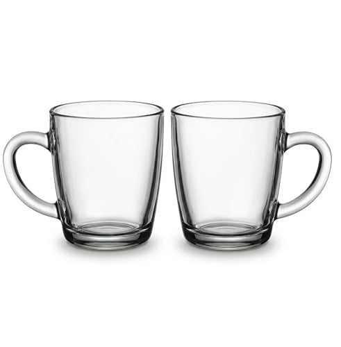 Der-Porzellan-Laden by Pasabahce Basic Tassen mit Henkel 350ml, 2er Set, Kaffeetassen aus Kristallglas, spülmaschinengeeignet