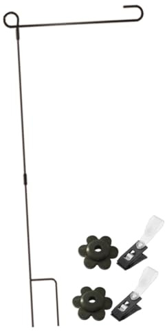 Homoyoyo Support de Drapeau de Jardin en Fer avec Clips Anti-Vent Butées et Pinces pour Drapeaux Mât 93X42 CM Résistant aux Intempéries Décoration Extérieure pour Fêtes de Noël et