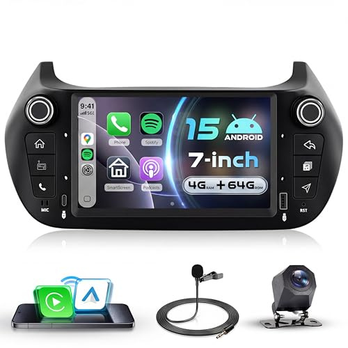 VECHTEL 4G+64G Autoradio Android 15 per FIAT Fiorino/Qubo/Peugeot Bipper/Citroen Nemo, 7'' IPS Schermo Tactile co Carplay Android Auto senza Fili GPS Wi-Fi USB/Tipo-C Bluetooth FM RDS Retrocamera