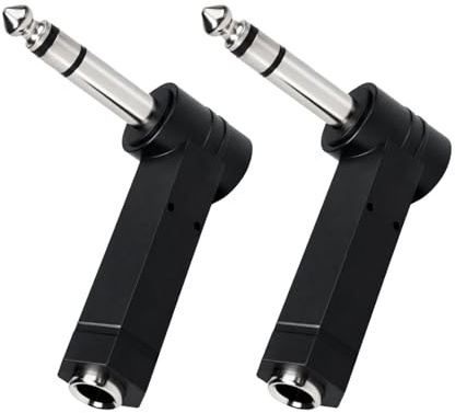 2 Piezas Adaptador Hembra a 6.35mm Macho Estéreo de 1/4 Pulgada 6,35 mm Macho en Ángulo Recto a Hembra de 6,35 mm, Niquelado, para Conexión de Guitarras Eléctricas, Altavoces y Equipos de Audio