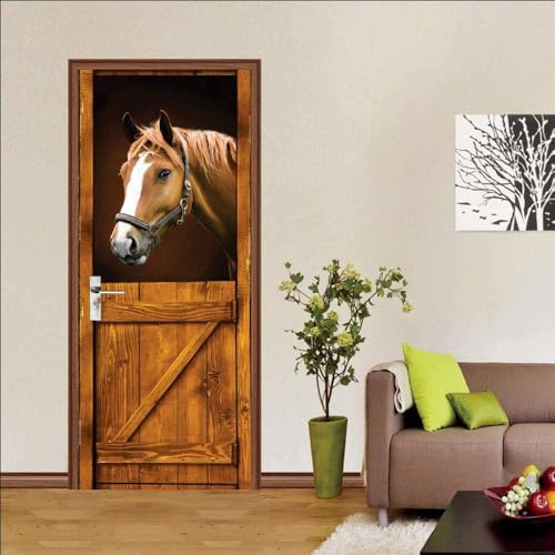 Türtapete Selbstklebend 100x200 cm Pferd Türaufkleber 3D Pferde Türposter Türfolie Poster Tapete PVC Wasserfest für Schlafzimmer Wohnzimmer Tür e-738