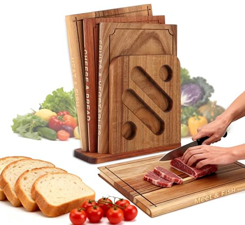 Hoforife 3 Taglieri in Legno a Forma di Libro per Cucina Tonalità legno | Tagliere a forma di libro in acacia, sapele e noce del Perù con supporto – decorativo e funzionale per cucina