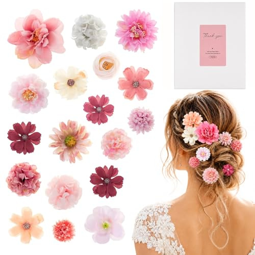 RhiVrillion Pinzas Pelo Niña Flor Flamenca Pelo - 18 Piezas Flores Flamenca Pelo Pinza Flor, Bodas y Uso Diario