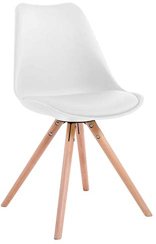 CLP Retro-Stuhl Toulouse Rund Mit Kunstlederbezug | Kunststoff-Lehnstuhl Mit Holzgestell, Farbe:weiß, Gestell Farbe:Natur