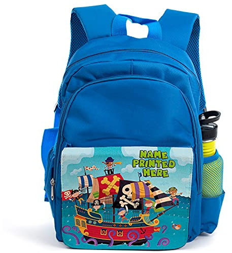 Personalised Boys Backpack Pirate Bag for School Childrens Primary Kids Blue Ship Rucksack - Any Custom Name ST836