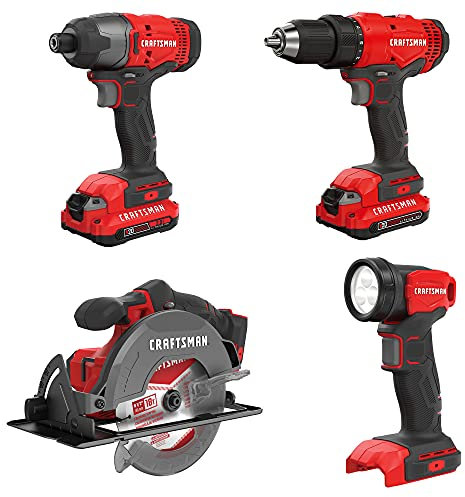 CRAFTSMAN V20 Kit de taladro inalámbrico Combo Kit, 4 herramientas (CMCK401D2)