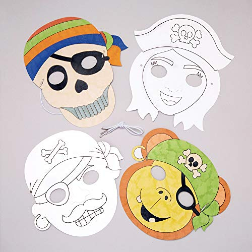 Baker Ross Masken „Piraten“ zum Ausmalen (8 Stück) – Masken mit verschiedenen Piraten für Kinder zum Gestalten und Verkleiden