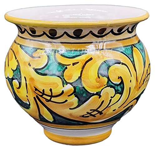 Sicilia Bedda - VASO IN CERAMICA SICILIANA - Decorazione Maioliche - Prodotto Artigianale di Alta Qualità - DIAMETRO 10 CENTIMETRI (Maioliche Verdi)
