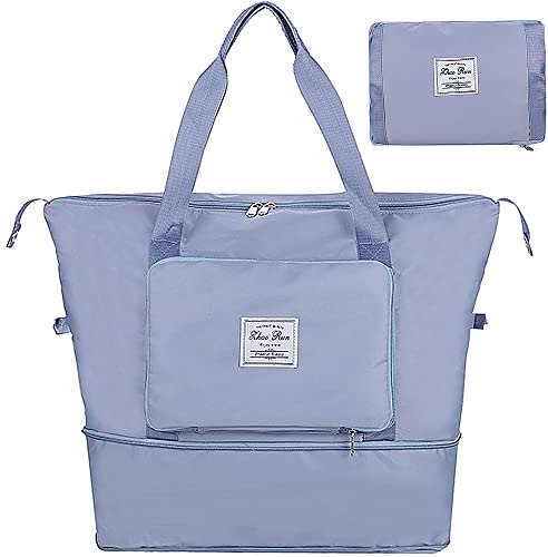 WANYIG Faltbare Reisetasche Handgepäck Großer Kapazität Sporttasche mit Nassfach Schulter Umhängetasche wasserdichte Ausflugstasche für Urlaub und Sport 20L-35L (Blau)