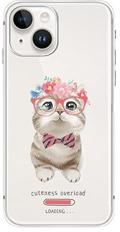 Blingy's Schutzhülle für iPhone 13 (6.1 Zoll), niedliche Katze mit Brille und Blumen, lustiger Cartoon-Tier-Stil, weiche TPU-Schutzhülle, kompatibel mit iPhone 13 6.1 Zoll (Katze mit Brille)