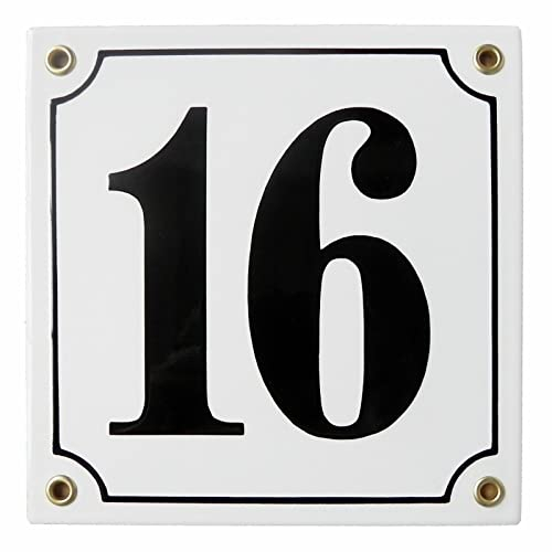 Hausnummerschild Hausnummer - 15x15 cm - Keramik Emaille - Wetterfest - Personalisiert - Emailschild (Weiß)