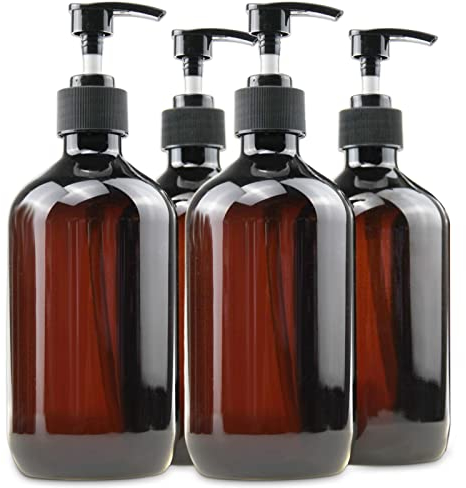 Empty Plastic Bottles with Pump Dispenser and 6pcs Labels Included, Refillable Travel Containers for Hand sanitizer Shampoo Lotion, etc - BPA/Paraben Free, 500ml/16.9oz (4 Pack)