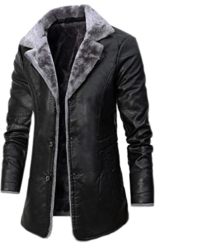 Herren Pelz Lederjacke Flieger Bomber Lammfell Mantel Sherpa Fleece Gefütterte Jacken Herren Kunstpelzjacke (Color : Black, Size : S)