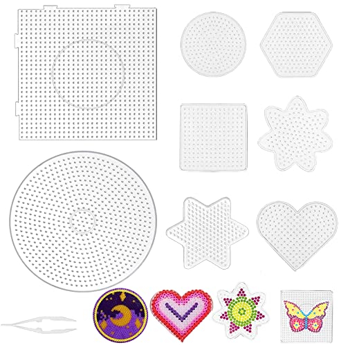 Bügelperlen Platten, 8 Stück Bügelperlen Schablonen, Bügelperlen Vorlagen, Bügelperlen Steckplatten, Bügelperlen Platte, DIY Transparente Handwerk Zubehör, 5 mm Bügelperlen Platte für Kinder Geschenk