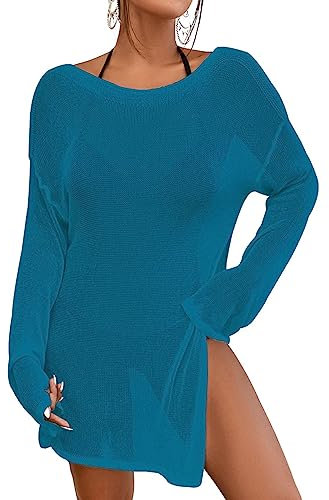 Bsubseach Crochet Coverups pour Maillot De Bain Femme Voile Maillot De Bain Cover Up Robe Mesh Beach Top Paon Bleu