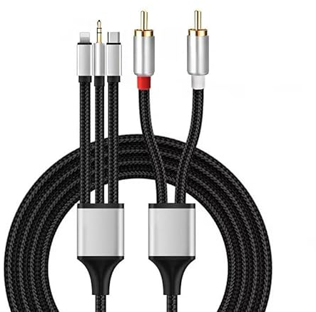 Phono to 3.5mm Jack RCA to 3.5mm/ USB Type C/Light Cable, iPhone to Phono Adapter cable Compatible with iPhone/Samsung Galaxy/Huawei/Tablet/PC for Amplifier HiFi, DJ Speakers, Stereo Amplifier