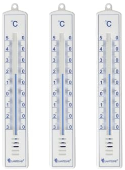 Lantelme Set di 3 termometri da giardino, temperatura + – 50 °C, lunghezza 17 cm, resistente alle intemperie, analogici, per interni ed esterni, colore bianco, per giardino, balcone, terrazza