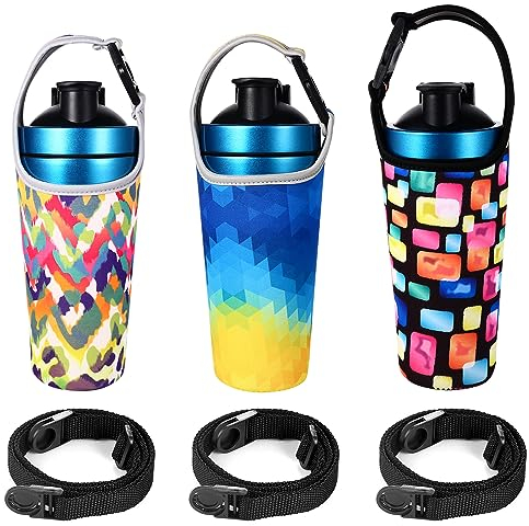 Bulckrew 3 bolsas de neopreno para botellas de agua, 850 ml, funda térmica para botellas de neopreno con correa ajustable para el hombro (3 colores)