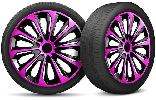 Radkappen 14 Zoll Radzierblenden 4er Set passend für alle Stahlfelgen - Einstellbarer Sicherungsring - Schwarz Rosa Pink