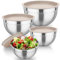 TEAMFAR Rührschüssel, 4 Stück Edelstahl Schüssel Salatschüssel mit Luftdicht Deckel, Schüsselset für Küche, 4,5/3/1,5/1,2L, Spülmaschinenfest - Khaki