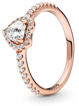 TOFBS Elevated Heart Ringe 925 Sterling Silber Cubic Zirconia Ring Statement Freundschaftsringe Promise Rings Verlobungsring Eheringe Schmuck Geschenk Für Damen Frauen (Rosa Gold,58)