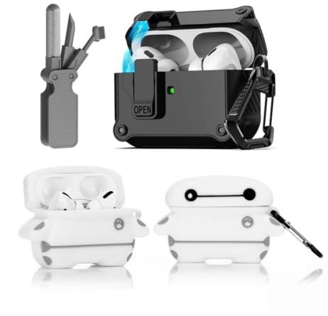 LEWOTE Custodia protettiva 3 in 1 compatibile con Apple AirPods Pro (2a/1a generazione) con kit di pulizia e portachiavi (Baymax)