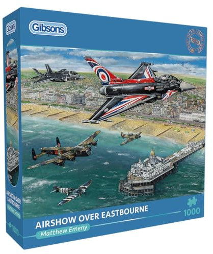 Gibsons Airshow Over Eastbourne 1000 Teile Puzzle, Flugzeug, Militärisches Kampfflugzeug-Puzzle, nachhaltiges Puzzle für Erwachsene, hochwertiges 100% recyceltes Brett, tolles Geschenk für Erwachsene,