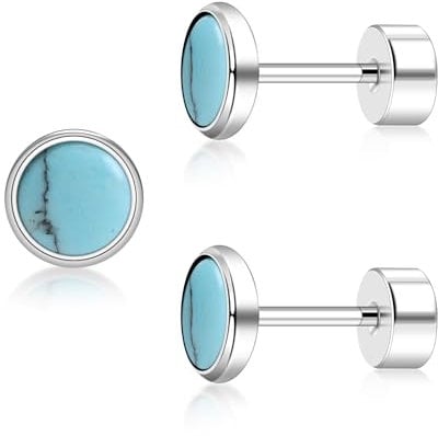 ZDE Titanium Flatback Ohrringe für Frauen Türkis Ohrstecker flach zurück Damen Ohrringe hypoallergen Knorpel Flatback Ohrring (Turquoise, 4MM)