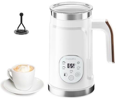 BioloMix Milk Frother, 5-in-1 Electric Milk Steamer, 300ml Automatic Hot/Cold Foam Maker and Milk Warmer for Latte, Cappuccinos, Macchiato, Hot Chocolate Milk (5 in 1 White)