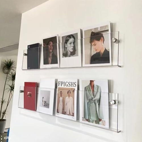 2Pack - acryl zeitschriftenhalter Wand Modern Hängend Bücherregale, Broschürenhalter zeitungshalter Wand Schallplattenregal Display Regal,Schweberegale Für Schlafzimmer, Wohnzimmer Büro (120cm/47.2in)