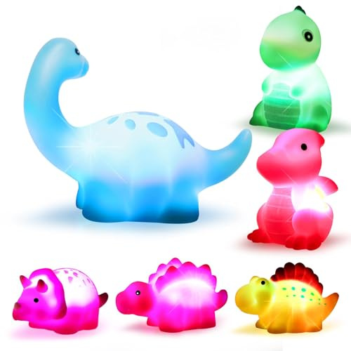 Voarge Lot de 6 jouets de bain dinosaures avec lumière LED - Jouets de bain pour enfants avec jouets d'apprentissage précoce