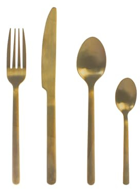 H&H Servizio 24 Posate Tavola Pulse in Acciaio Inox con Finitura Oro Opaco – 6 Cucchiai, 6 Forchette, 6 Coltelli, 6 Cucchiaini – Lavabili in Lavastoviglie