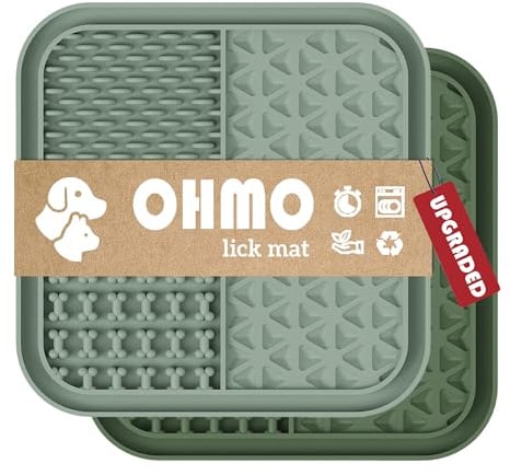 OHMO Slickmatta för hundar, 2-pack slickmattor för valpar, katter för lugn och aktivitet, lätt att rengöra, tillverkad av BPA-fri silikon (kaktus och ljusgrön)